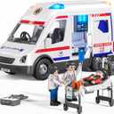 Doloowee Ambulance Toy Truck for Kids 3-8, Large Toy Cars with Lights & Sounds, Emergency Vehicle Toddler Toys, Rescue Role Playset, Play & Learn Toddler Toys Ages 3 4 5 6 7 8 9 10 11 12