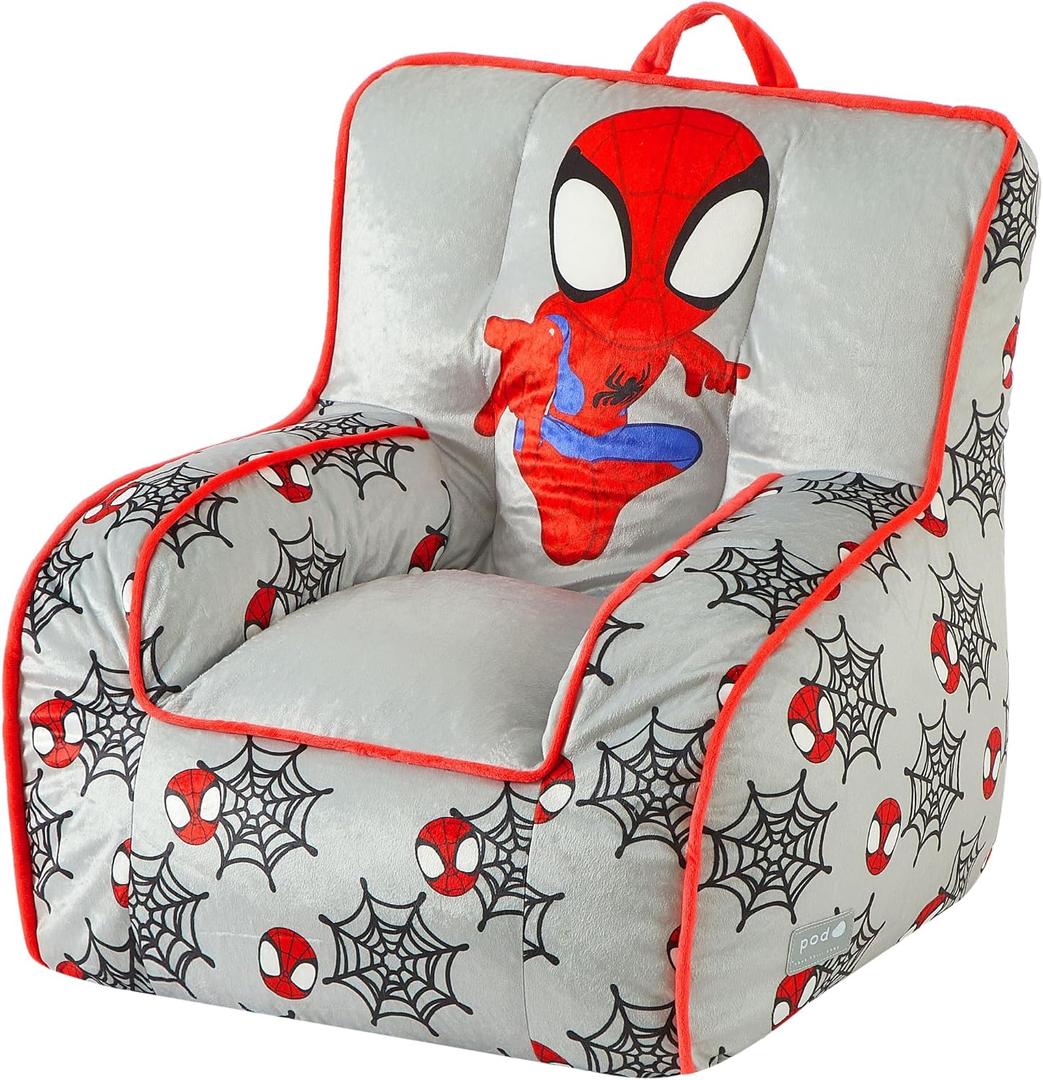Marvel Spidey and His Amazing Friends Kids Micromink Bean Bag Sofa Chair,Soft Padded Toddler Seat with Piping & Carry Handle,Cozy Lounge Chair for Ages 3+, 18 inches x 18 inches x 18 inches