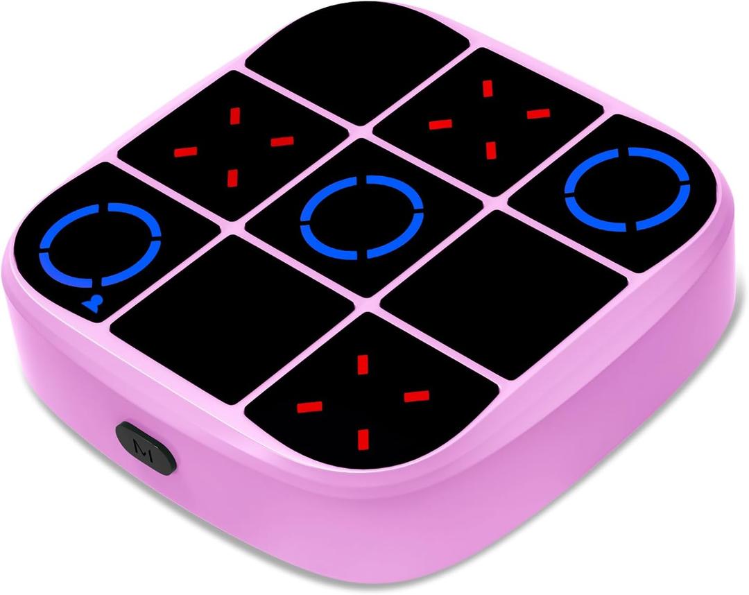 Tic-Tac-Toe Bolt Game, 4-in-1 Handheld Puzzle Games Console, Electronic Tic-Tac-Toe Game for Educational and Memory Growth, Portable Travel Games for Car Ride, Board Games for Kids and Adults (Pink)