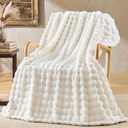 BEDELITE Cream White 3D Fleece Bubble Throw Blanket for Couch, 50x60 Inches | Fluffy Blanket for Sofa Bed Dorm Room Decor, Luxury Soft Warm Cozy Plush Fuzzy Throw Blankets Gift for Women, Lightweight