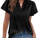 PRETTYGARDEN Women's Summer Satin Dressy Casual Blouses (Black, S)