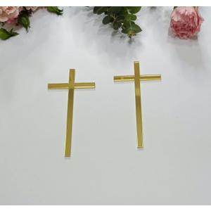 12pcs Slim Acrylic Cross Cake Charm, Christening Baptism Confirmation, Gold Mirror Acrylic Cross Cake Decoration (4'')