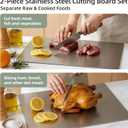 2-Piece Stainless Steel Cutting Board with Lip, Kitchen Chopping Board for Cutting Meat, Veggies and Fruit, 16 12 0.8 inch