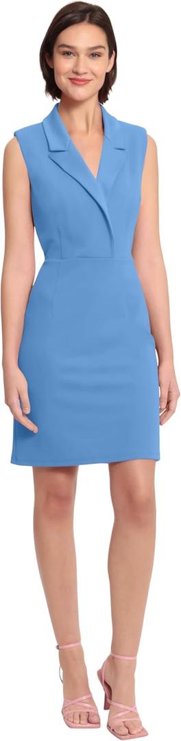 Donna Morgan Women's Lapel Collared Career Sheath Dress Office Workwear Desk to Dinner Event Reception Ceremony (16, Blue Bonnet)