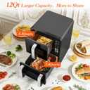 12QT Dual Basket Air Fryer, Vertical Double Stack XL 2-Basket, Feeds Up to 10 People, 8-in-1 Presets with Digital Touchscreen to Free DIY, Compact Design, Easy to Clean, Black