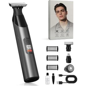 Beard Trimmer for Men, Body Hair Trimmer & All-in-One Grooming Kit with Dual-Sided Blade for Beard Shaping and Edge Trimming, Magnetic Detachable Heads, IPX7 Waterproof Wet and Dry Shaver