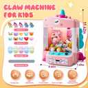 Skirfy Unicorns Claw Machine, Mini Vending Machine with Lights & Music, Adjustable Sound, Candy and Electronic Prize Dispenser, Includes 45 Toys, Candy and Birthday Gift for Kids Girls, Pink