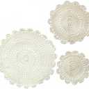 Handmade Crochet Round Cotton Lace Table Placemats Doilies Value Pack [Set of 3], Medallion, 9.5 x 9.5 inch, Beige
