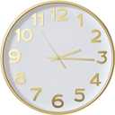 Wall Clock Silent Non-Ticking Battery Operated Indoor Analog Simple Style Modern Quartz Movement 3D Dial Easy to Read Decor for Home/Office/Living Room/Bedroom/Kitchen (White-Gold, 12 inch)