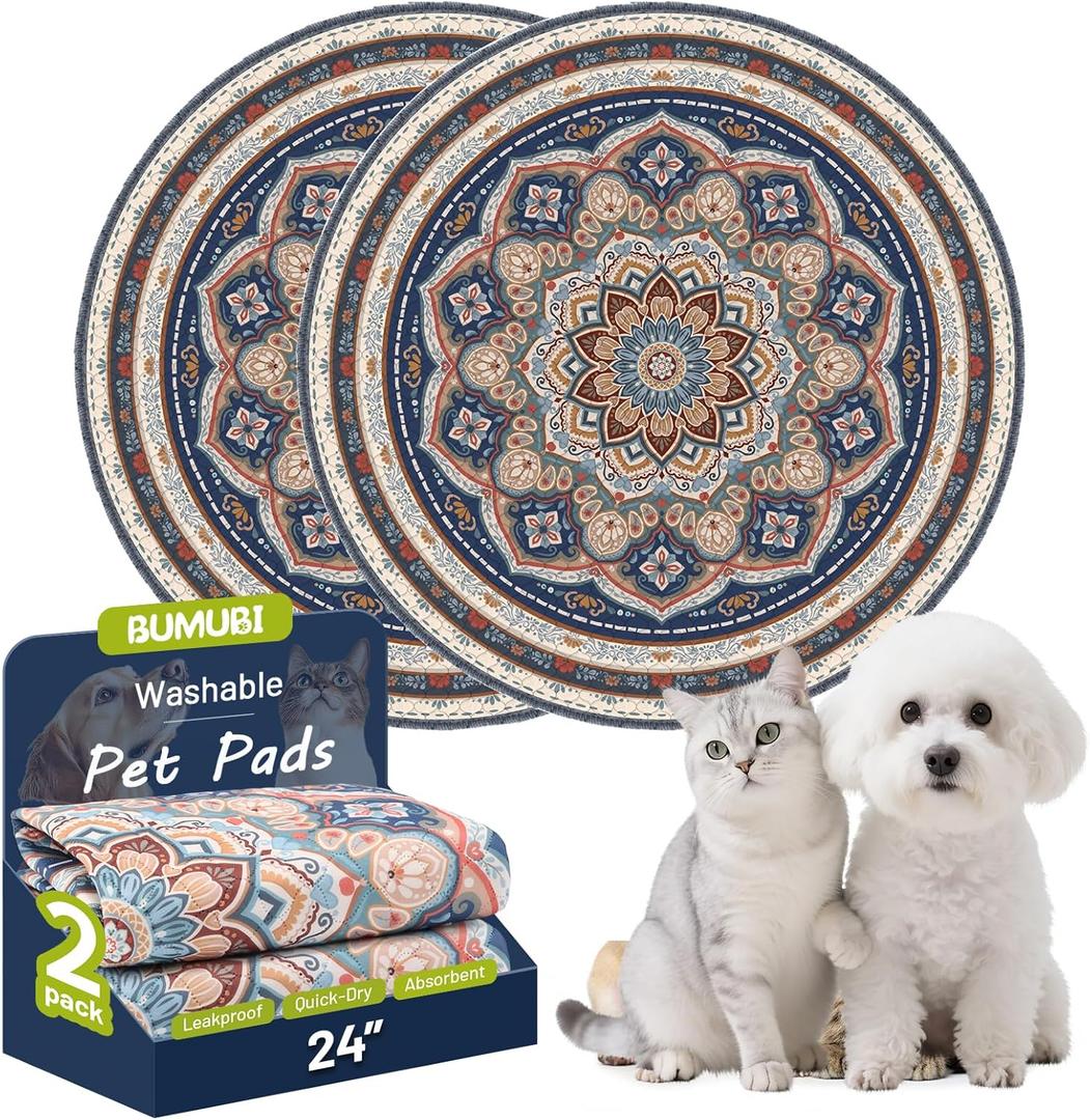 Washable Pee Pads for Dogs,2 Pack Super Absorbent Reusable Puppy Training Pads 24inch, Leak-Proof & Non-Slip,for Potty Training,Whelping,Crate & Playpen