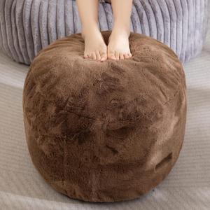 HIGOGOGO Pouf Stuffed Ottoman Round Modern Foam Filled Foot Rest Chair Decorative Poufs 26 x 18 Inches Fluffy Boho Comfy Stool for Living Room, Brown