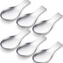 Nuanchu 6 Pcs Stainless Steel Spoon Rest Spatula Ladle Holder Spoon for Stove Top Heavy Duty Spatula Holder for Countertop Dishwasher Safe Utensil Rest for Kitchen, 3.8 x 9.6" (Silver)