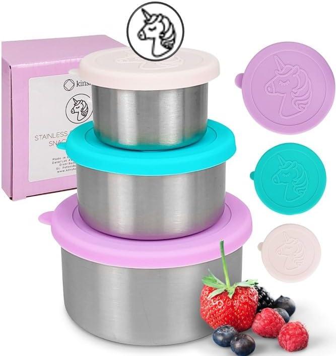 Stainless Steel Snack Boxes with Silicone Lids for Kids, Lunch Box Containers for Girls Toddler Daycare No-Spill Leakproof, Reusable Metal Cups, School Travel Food Storage, Pink Purple Unicorn Stainless Steel Snack Boxes with Silicone Lids for Kids, Lunch Box Containers for Girls Toddler Daycare No-Spill Leakproof, Reusable Metal Cups, School Travel Food Storage, Pink Purple Unicorn