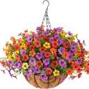 ZFProcess Artificial Faux Hanging Plants Flowers Basket for Spring Summer Outdoor Decoration, Fake Silk Daisy in Planter Realistic UV Resistant Look Real for Porch Home Patio Balcony Yard(Multicolor)