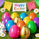 MGparty 50 Pcs 3.5" Large Fillable Easter Eggs with 8 Golden Eggs, Plastic Easter Eggs Empty Bulk for Egg Hunt, Easter Basket Stuffers, Party Favors and Decorations