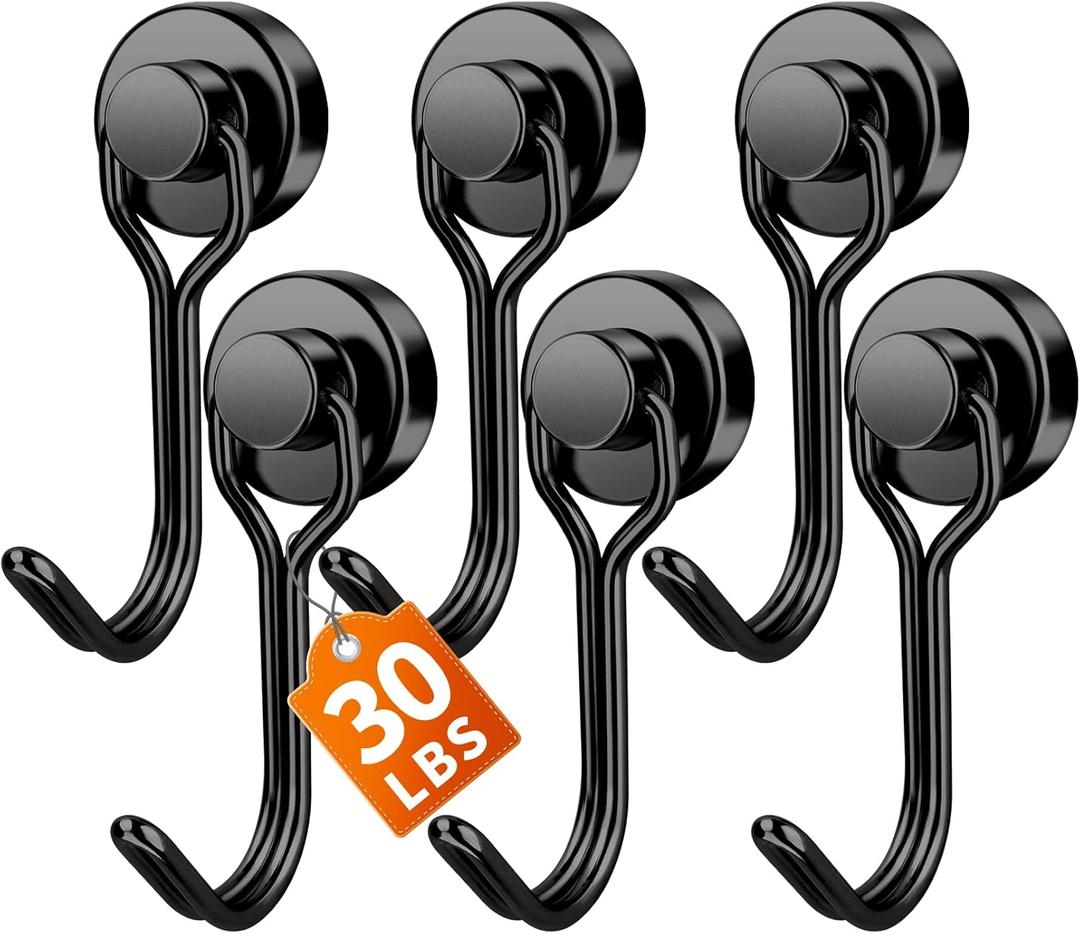 FINDMAG Magnetic Hooks, 30lbs+ Magnet Hook 2026 Cruise Ship Essentials, Strong Refrigerator Hook for Hanging, Heavy Duty Magnetic Hooks for Cruise Cabins Locker Kitchen Classroom Grill 6 Pack (Black)