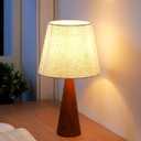 EDISHINE 13.58" Small Table Lamp, Wooden Bedside Lamp with Beige Linen Lampshade, Space-Saving Nightstand Lamp for Nursery Kids Room Bedroom Living Room, E26, ON-Off Button, Dark Rosewood Base