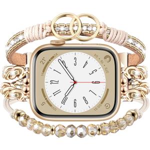 MOFREE Boho Band Compatible with Apple Watch Bands for Women 40mm 38mm 41mm 42mm 44mm 45mm Series 10 9 8 7 6 5 4 3 2 1 SE, Metal Chain Beaded Bracelet Wristband Women iWatch Bands