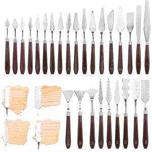 27 Pcs Palette Knife Set, Stainless Steel Painting Knife Set Wood Handle Palette Knives Paint Spatula Pallet Knives for Acrylic Paint Tools for Canvas Oil Painting Mixing and Texturing