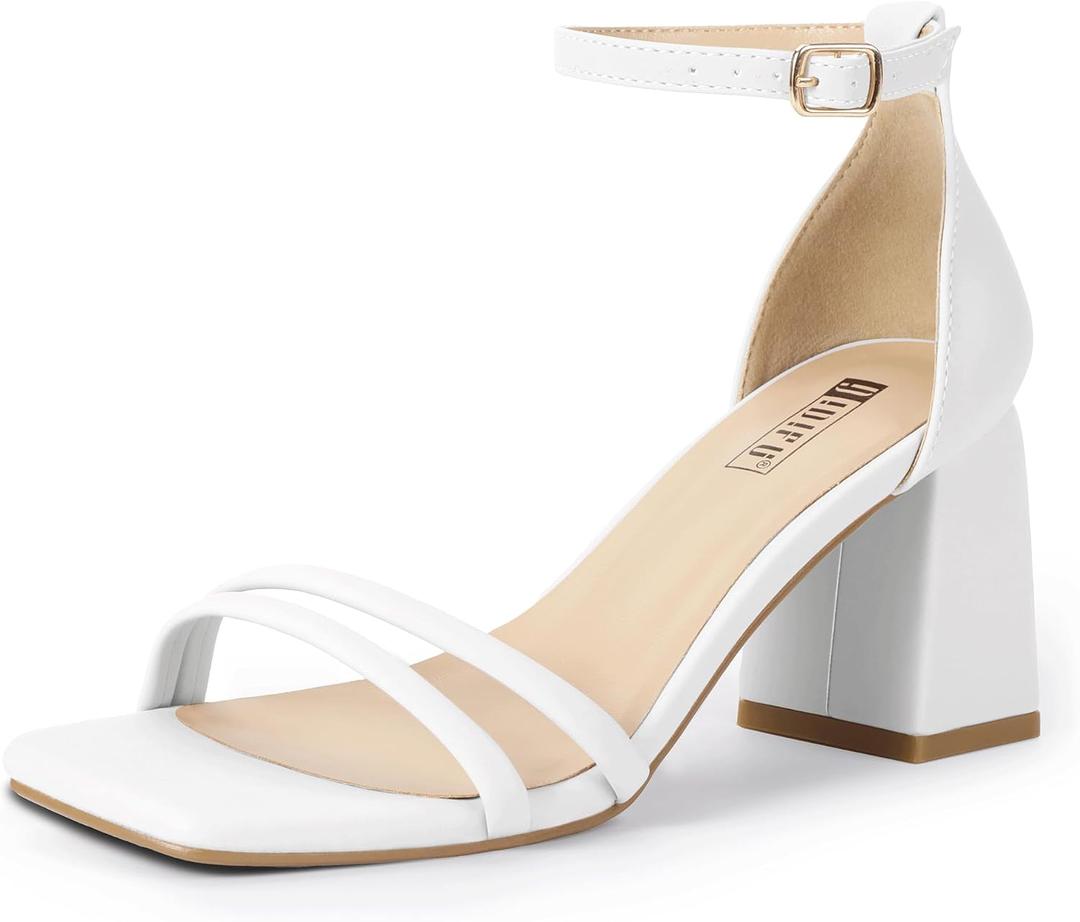 IDIFU IN3 Strappy Chunky Block Low Square Open Toe Heels Dress Shoes for Women Dressy Wedding Prom Bridal Bridesmaid Shoes Ankle Strap Heeled Sandals Comfortable Cute Trendy Short Thick Heels, 9.5