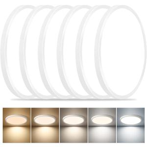 6PK Dimmable 12 Inch LED Flush Mount Ceiling Light, 24W, 2520LM, 2700K/3000K/4000K/5000K/6000K CCT Selectable, White Round Flat Panel Light Low Profile Ceiling Lamp for Bedroom/Kitchen/Living Room