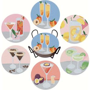 6 Pcs Diamond Painting Coasters Kits with Holder,Diamond Art Coasters Set for Drinks Coffee Table, Gem Painting kit for Beginners Adults DIY Art Craft Gifts Home Decors (Cocktail)