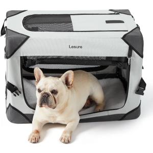 Lesure Collapsible Dog Crate - Portable Travel Kennel for Small Dog, 4-Door Pet Crate with Mesh Windows, Indoor & Outdoor, Light Gray