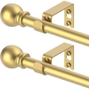 2 Pack Gold Curtain Rods for windows 32 to 48 inch, 5/8 inch Splicing Heavy Duty Metal Curtain Rod Set with Brackets