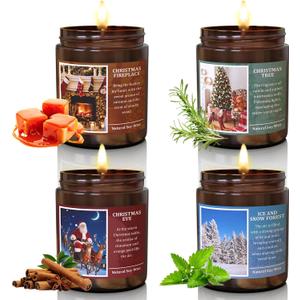 Christmas Candles 4 Pack Set,Christmas Candle Scented Gift Set,Christma Scented Candles Gift for Women, Aromatherapy Soy Candle for Home Scented, Winter Holiday Xmas Candles