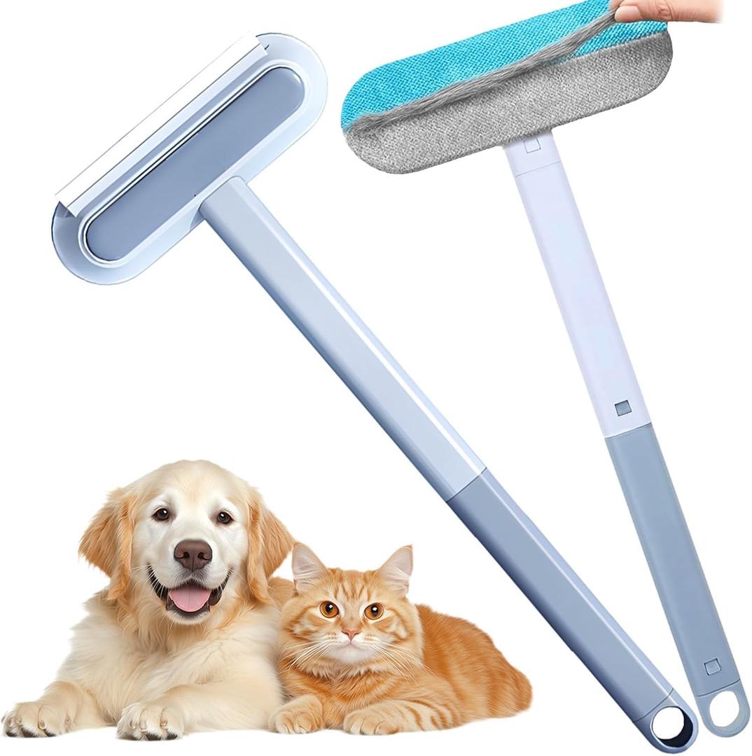 Pet Hair Remover for Furniture, 23.4Inch Reusable Lint Brush for Dog Cat Hair 4-in-1 Multifunctional Fur Removal Tool with Long Handle, Gentle on Couch, Carpet, Car Seat, Bedding and Clothes, 2-Pack