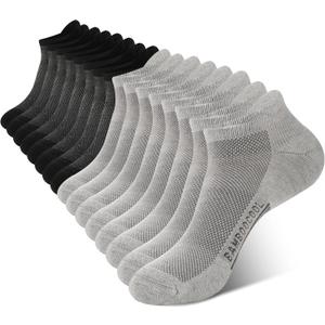 BAMBOO COOL Men's Ankle Socks Athletic Cushioned Moisture Wicking, Running Socks Arch Support Breathable, Heel Tab 8 Pack (Large, 4*black/4*grey)