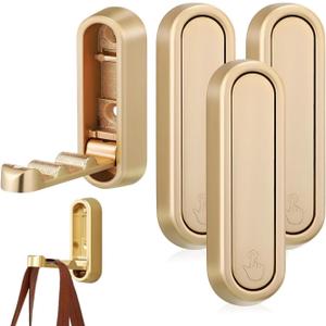 4PCS Gold Foldable Wall Hooks, Metal Foldable Hooks Wall Wount for Bathroom, Kitchen, Bedroom  Space-Saving, for Towels, Coats, Bags, Easy Installation (4, Gold)
