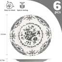 Dinner Plates Set of 6, Ceramic Kitchen Plates Microwave Safe Plates, 10.5 Inch Porcelain Dinner Plates Floral, Black