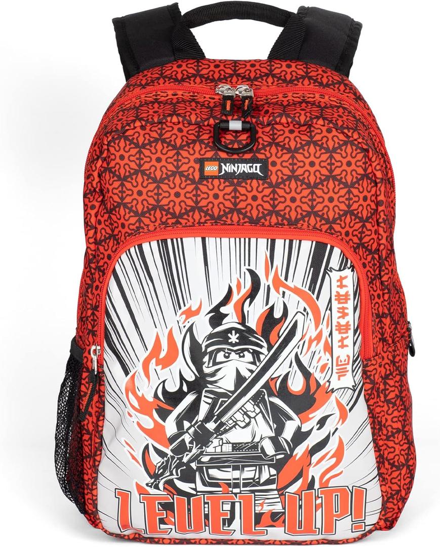 LEGO NINJAGO Kids School Backpack Bookbag, for Travel, On-the-Go, Back to School, Boys and Girls, with Adjustable Padded Straps and Fun patterns, Level Up