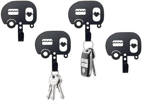 BiaGift 4 PCS Camper Key Holder for Wall Metal Decorative, Camper Decor, Camper Accessories for Travel Trailers, Metal Key Rack Hanger, Camper Gifts, Rustic RV Storage and Organization…