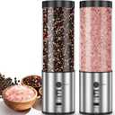 Electric Salt & Pepper Grinder Set One - Handed Automatic Pepper Mill with LED Light Adjustable Coarseness Large - Capacity Refillable Mill Durable Ceramic Core Battery Powered Seasoning Grinder (240ml - Double)