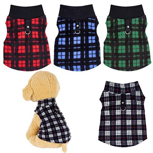 Rbenxia 2 Piece Buffalo Plaid Dog Sweater Set - Soft Fleece Jacket & Vest with Leash Ring - Warm Winter Outfits for Small Puppy & Cat Pets (X-Large)