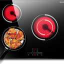 Electric Cooktop 24 Inch - 3 Burner Bulit-in Electric Ceramic Cooktop, Radiant Ceramic Stovetop with 9 Heating Level, Timer, Safety Lock, 5200W 220-240V Hard Wire Sensor Touch Control(No Plug)