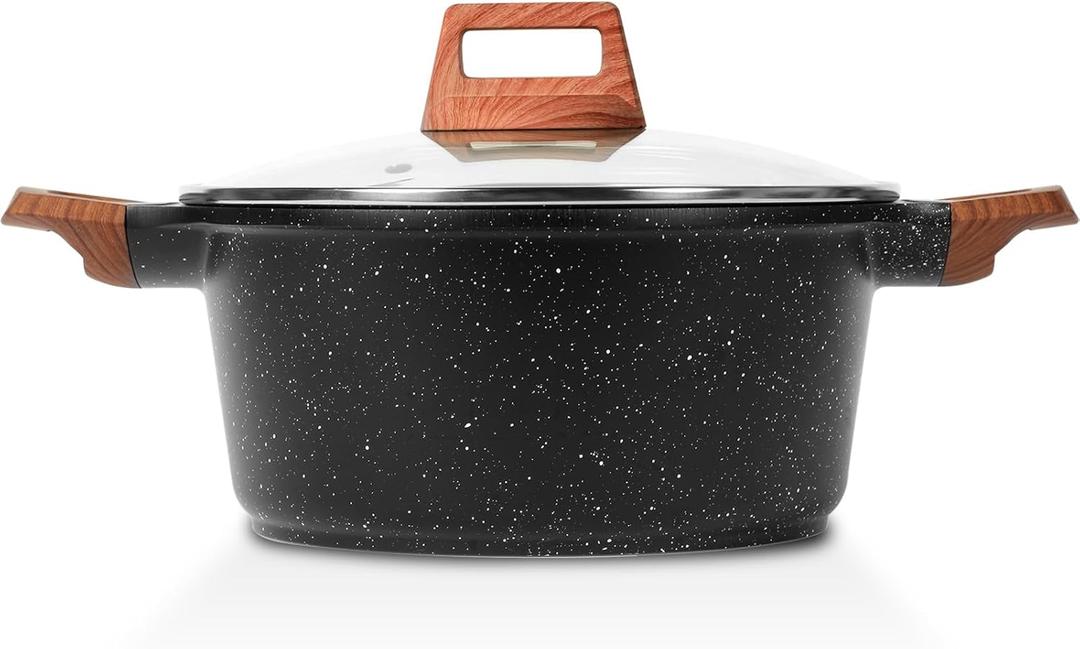 ESLITE LIFE Nonstick Stock Pot with Lid, 5 Quart Granite Casserole Large Soup Pot Pasta Cooking Pot, Induction Compatible, PTFE & PFOA Free, Black (5 Quarts, Black)