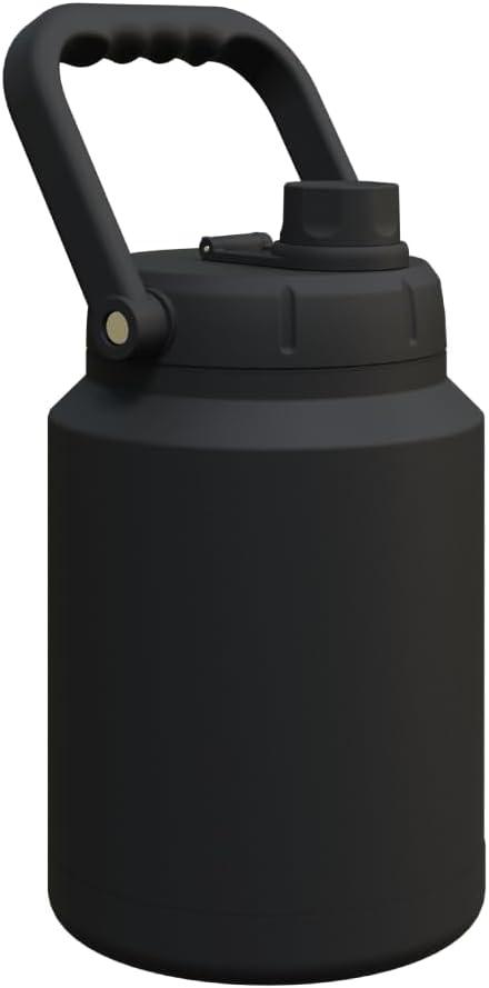 Asobu Mini Stainless Steel Double Walled Vacuum Insulated 33 Ounce Jug With Full Hand Easy Carry Handle and Pop Up Straw Water Bottler(Black)