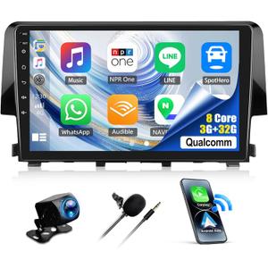 SIXWIN 8 Core Qualcomm Android Car Stereo for Honda Civic 2016-2020 9 Inch Touch Screen with CarPlay Android Auto 3G+32G Bluetooth Cooling Fan Weather Forecast UI Design Intelligent Voice