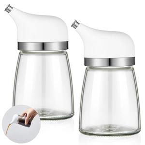Yiyiring 2 Pcs Cruet Dispenser Set 5 oz, White Glass Soy Sauce Dispenser, Small Olive Oil and Vinegar Bottles, Soy Sauce Bottle, Non Drip Spout Cruet Bottle Container for Kitchen Cooking