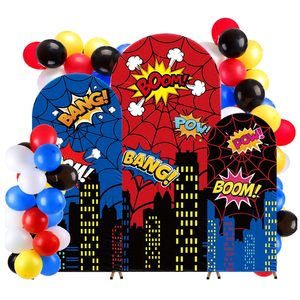 Tudomro 3 Pcs Spider Web Arch Backdrop Cover with Balloons Spider Birthday Party Decorations for Christmas Photo Props Indoor Outdoor Cosplay Wedding Baby Shower Backdrop Decor