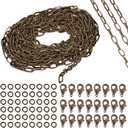 SUNNYCLUE 16.4Feet/ 5m Antique Bronze Curb Cable Chain Link Necklace Paperclip chain Large 20Pcs Brass Lobster Claw Clasps 50Pcs Brass Jump Rings Jewelry Chains for Jewelry Making Supplies DIY Craft