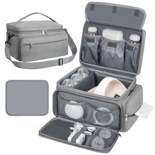 OCKLILY Breast Pump Bag for Spectra S1 S2 with Waterproof Mat, Breast Milk Cooler Bag for Pump Essentials, Pumping Bags for Working Mom Travel Camping, Grey