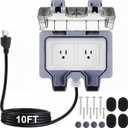 Kanayu Outdoor Outlet Box with 10ft Extension Cord, Dual 15 AMP 5-15 Receptacles Weatherproof Waterproof IP66 Outdoor Exterior Socket with Cover, 14 AWG/3C SJTW Cord