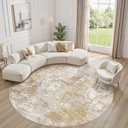 Tortania Washable 10' Round Area Rug for Living Room: Modern Abstract Neutral Large So' Thin Rugs - Non Slip Indoor Carpet for Bedroom Dining Room Office Nursery Home Floor Decoration - Brown Grey