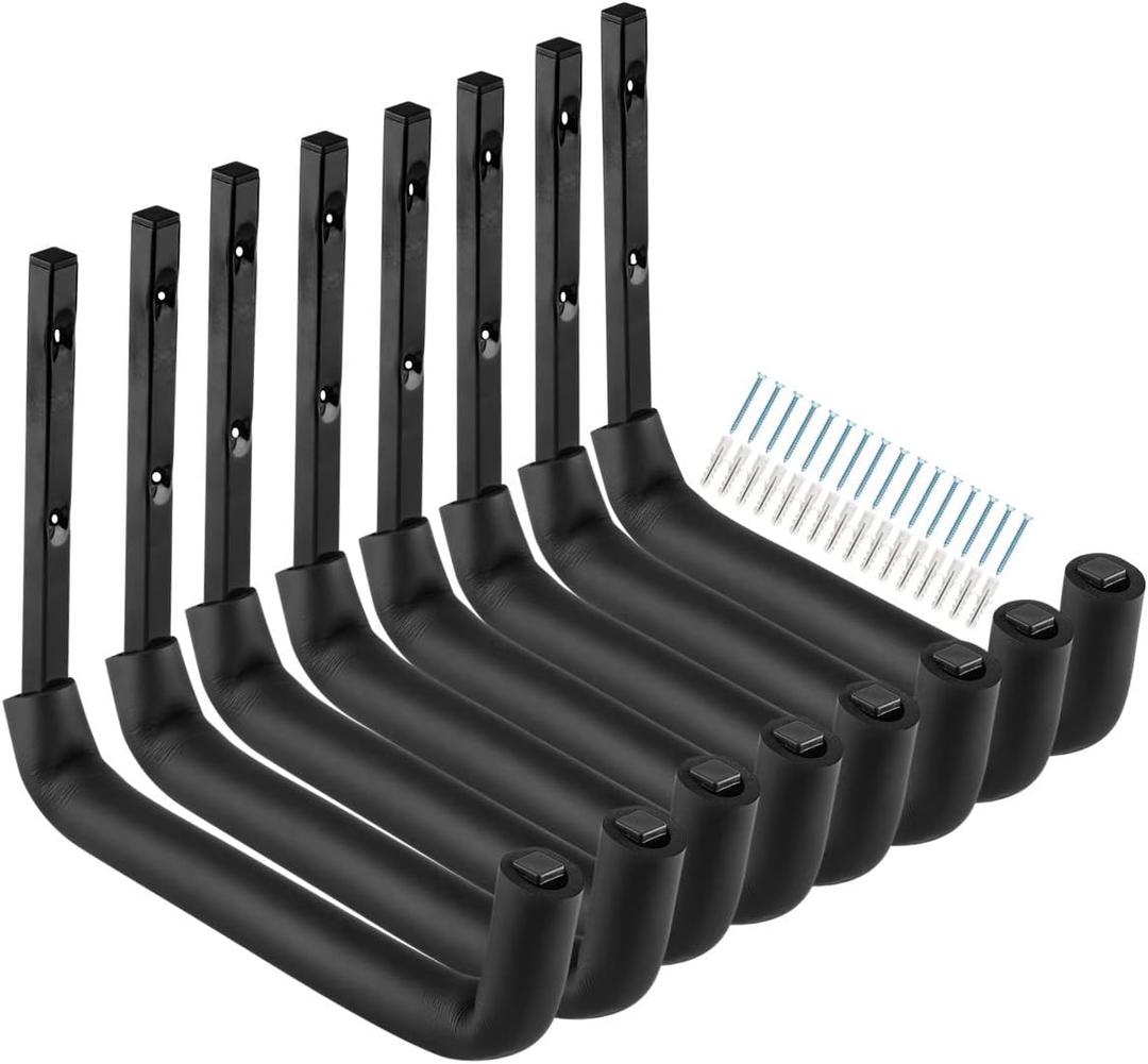 8 Pack Garage Storage Hooks,10 Inch Heavy Duty Ladder Storage Hanger, Wall Mounted Utility Rack