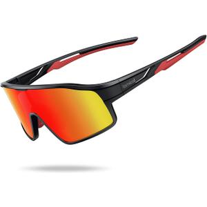 Lamicall Polarized Kids Baseball Sunglasses for Age 8-14 - UV400 Protection Sports Cycling Sun Glasses for Boys Girls Youth (Black Frame-red Lens)
