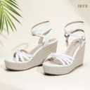 IDIFU IN4 Wedge Sandals for Women Espadrilles Ankle Strap Platform Wedges Heels for Women Wedding Bridal Ladies Wedge Sandals Comfortable Summer Dressy Sexy Strappy Wedge Shoes (9, White Pu)